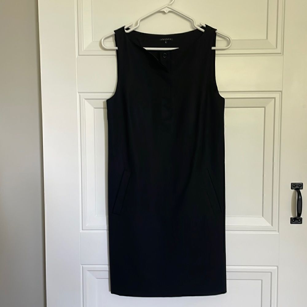 Theory Black Boatneck Button Shift  Dress
